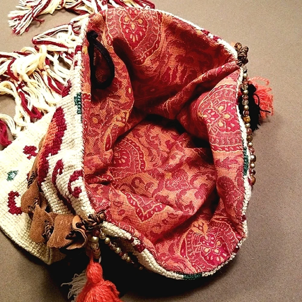 Vintage Textiles Boho Ethnic Festival Handmade Needlepoint Handbag